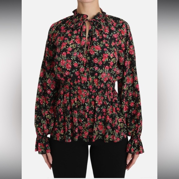 Dolce & Gabbana Rose Floral Silk Ruffle Blouse Peplum Top Made in Italy - Picture 11 of 16